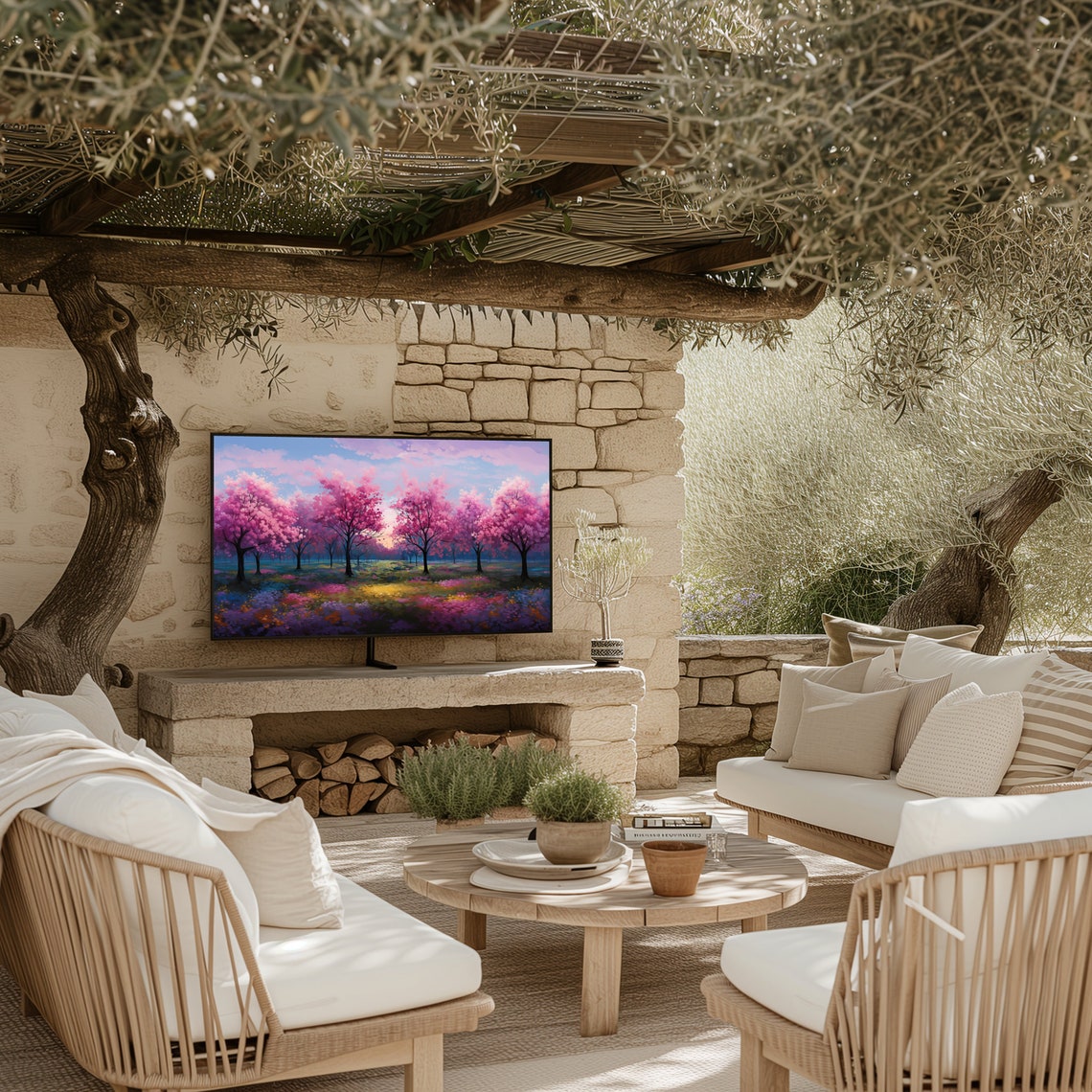 Cherry Blossom Trees in Full Bloom Pink Spring Landscape Poster - Image 3