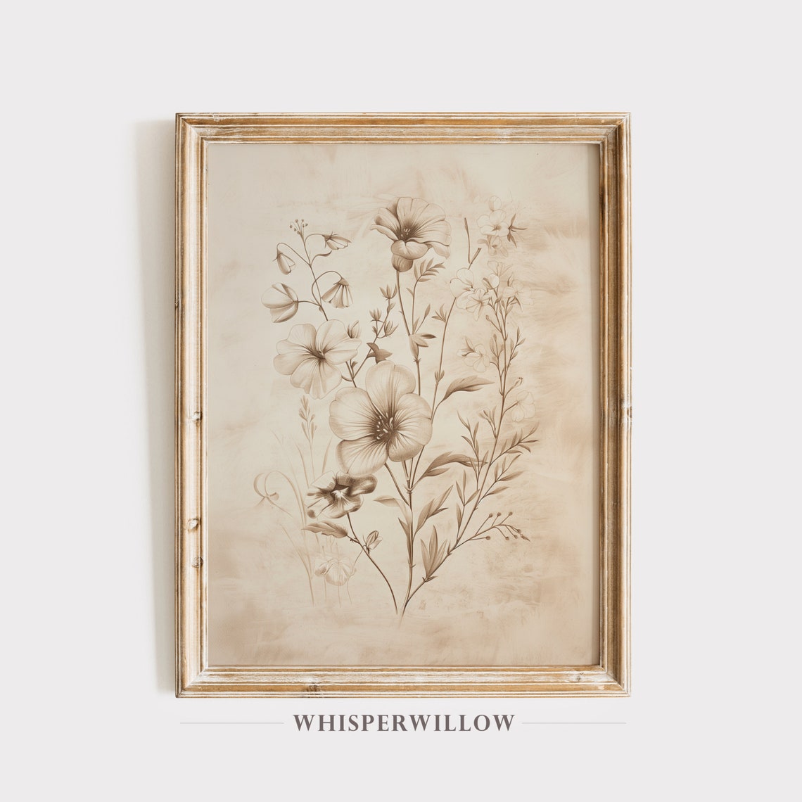 Vintage Sepia Wildflower Botanical Sketch Antique Floral Study Poster