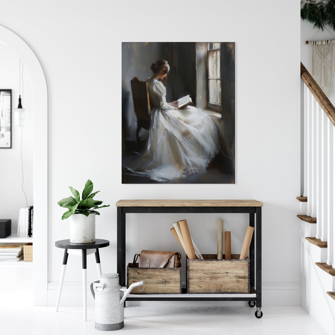 Woman Reading By Window In White Gown Vintage Oil Painting Poster - Image 5