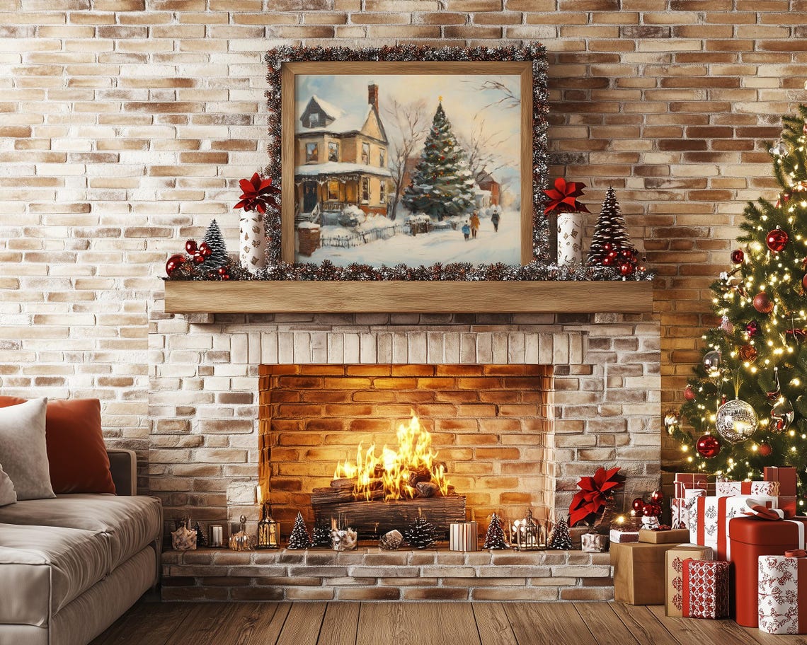 Victorian House with Glowing Christmas Tree on Snowy Street Poster - Image 5