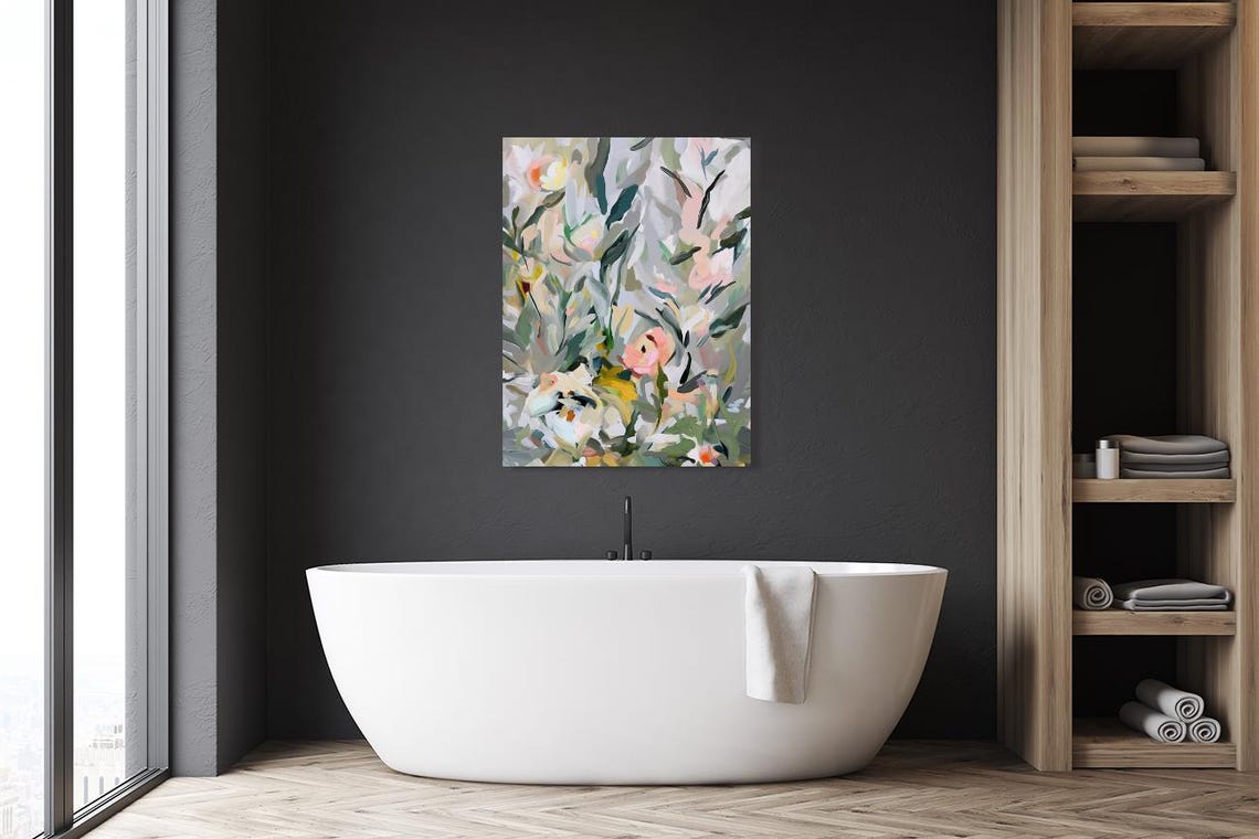 Abstract Spring Flowers Sage Green Pink Floral Painting Poster - Image 4