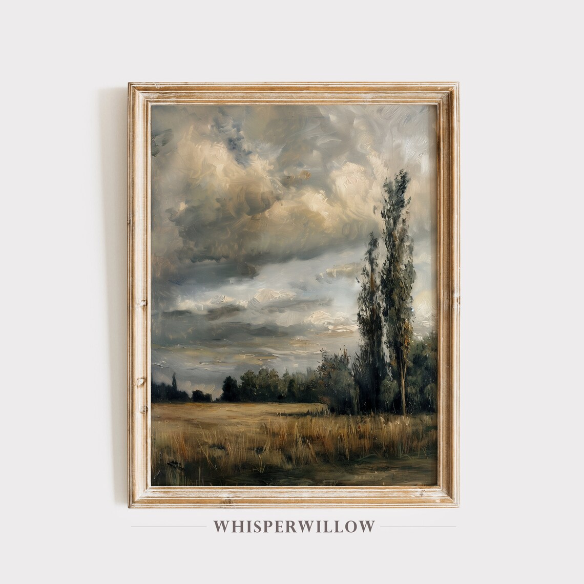 Vintage Country Moody Sky Sunset Field Landscape Art Print
