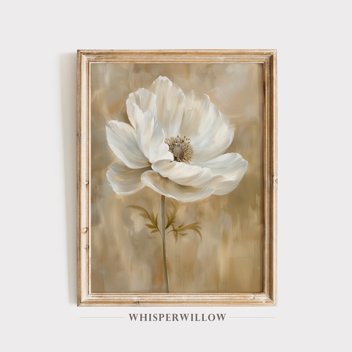 Anemone Soft White Bloom Painting, Vintage Floral Art