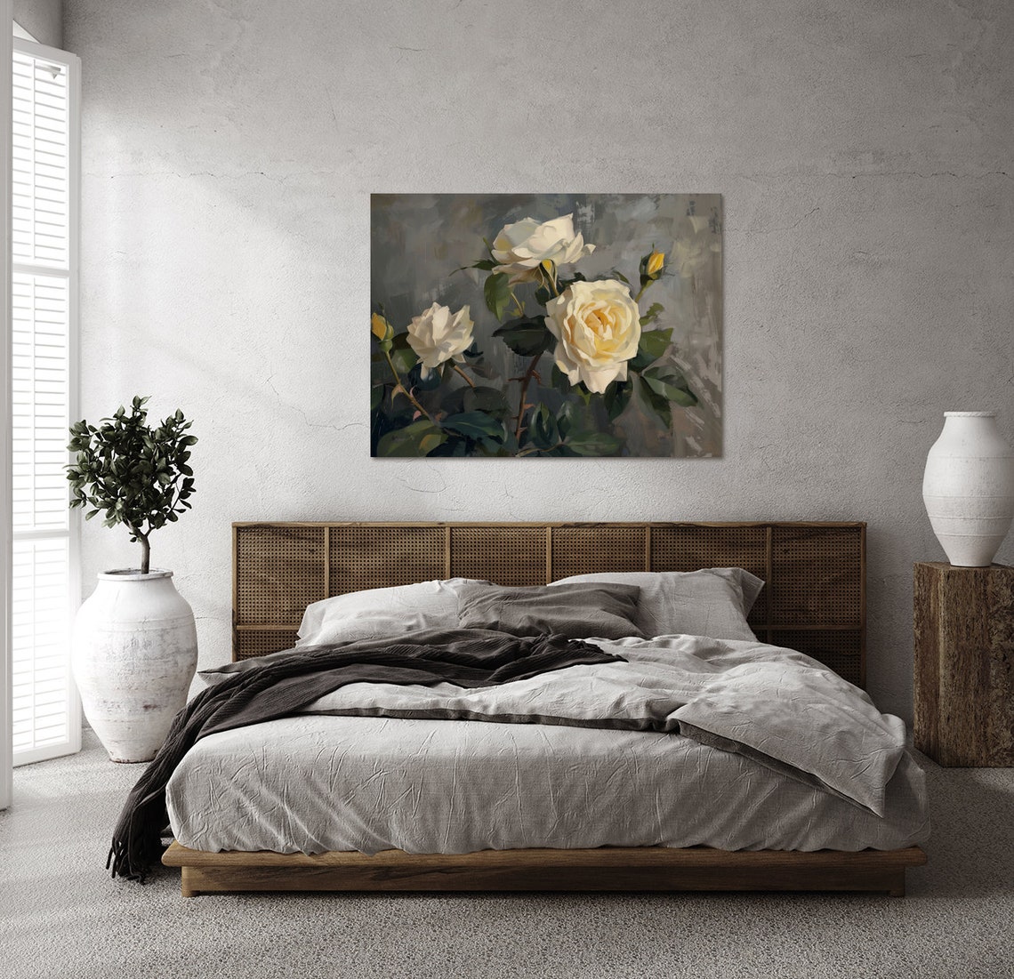 White Roses On Dark Gray Elegant Vintage Floral Oil Painting Poster - Image 2