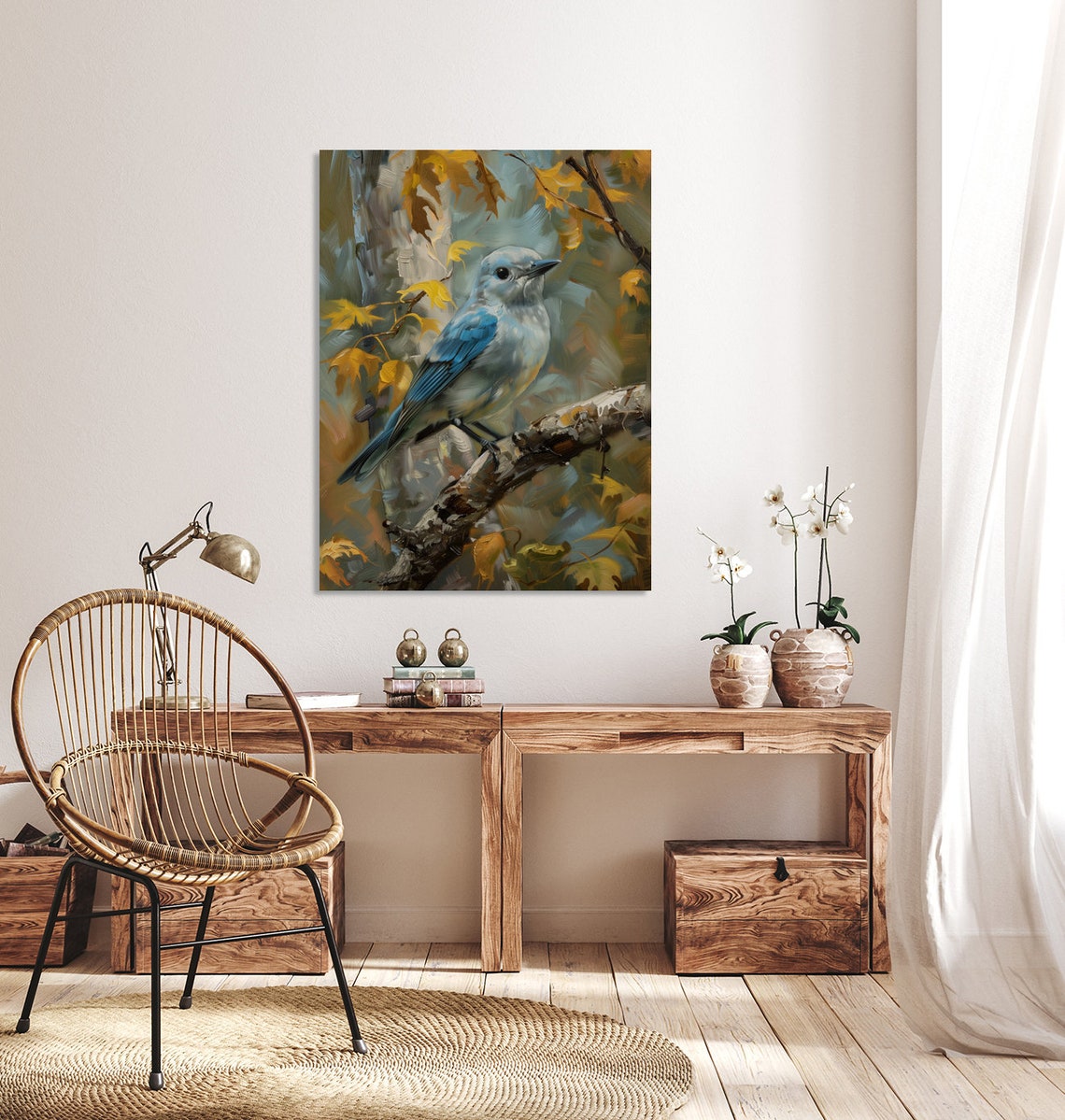 Blue Gray Tanager Bird On Autumn Branch Wildlife Art Painting Poster - Image 5