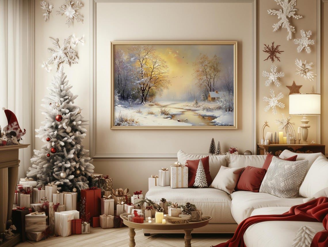 Winter Sunrise Glowing Over Snow Covered Stream and Cabin Poster - Image 5
