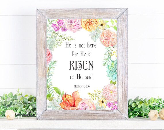 He Is Not Here For He Is Risen Floral Scripture Easter Poster