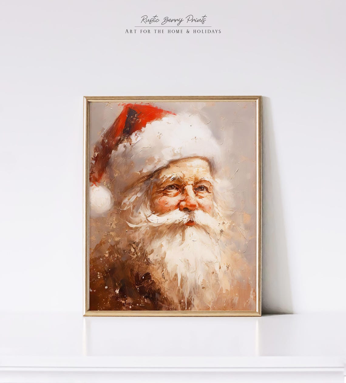 Santa Claus Close Up Portrait Painterly Vintage Christmas Art Print