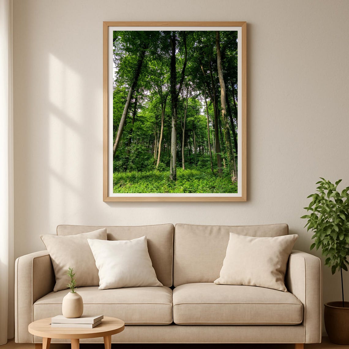 Lush Green Forest Interior Tall Trees Calm Nature Photo Poster