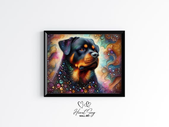 Rottweiler Dog Painting Rustic Abstract Wall Art With Painterly Alcohol Ink Swirls For Modern Decor Lovers 903