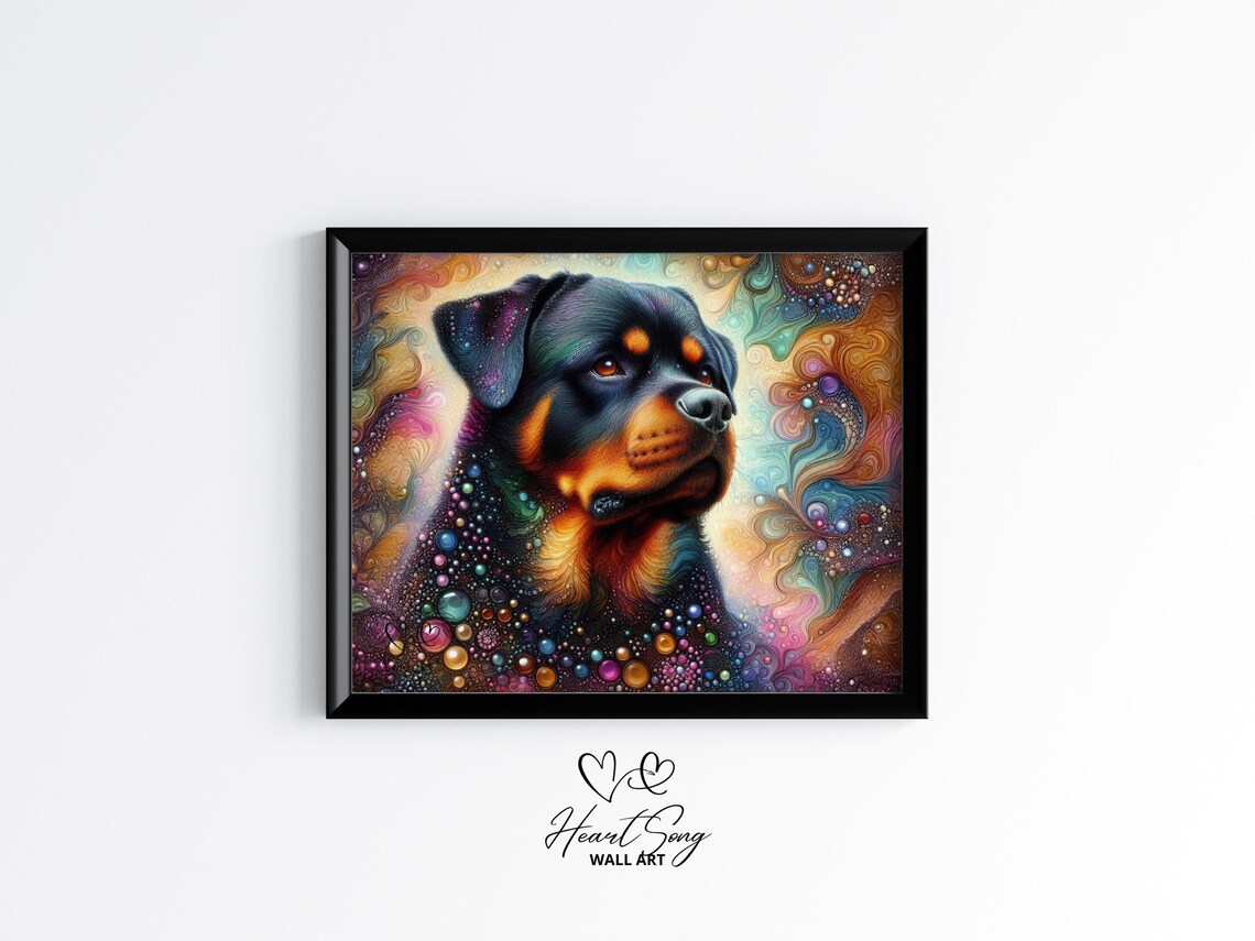 Rottweiler Portrait Vibrant Alcohol Ink Dog Poster for Rottie Fans