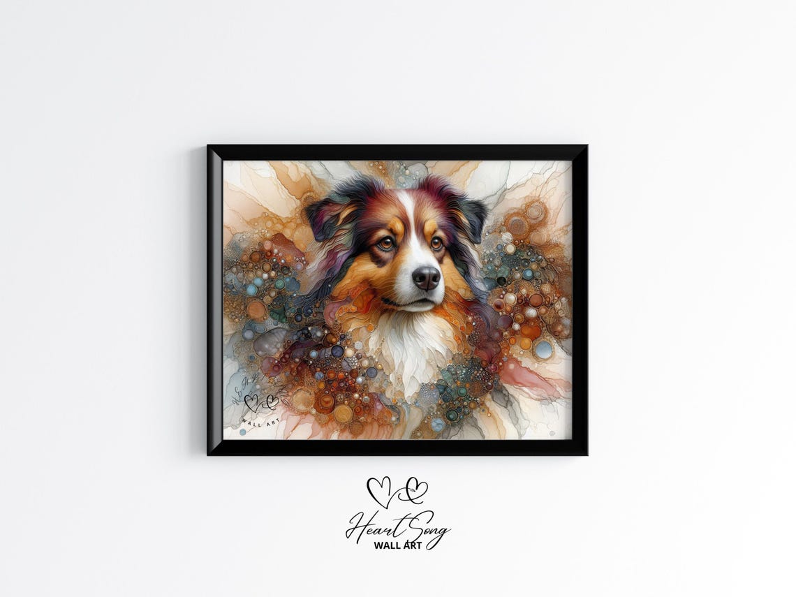 Australian Shepherd Dog Painting Rustic Abstract Wall Art With Painterly Alcohol Ink Swirls For Modern Decor Lovers 822