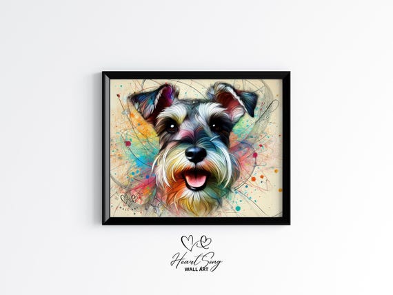 Schnauzer Abstract Watercolor Art Colorful Dog Portrait Rustic Pet Wall Decor Vibrant Painting 29