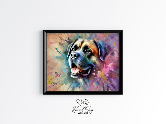 Cane Corso Dog Art Moody Watercolor Pet Portrait Bold Colorful Painting Abstract Animal Wall 37