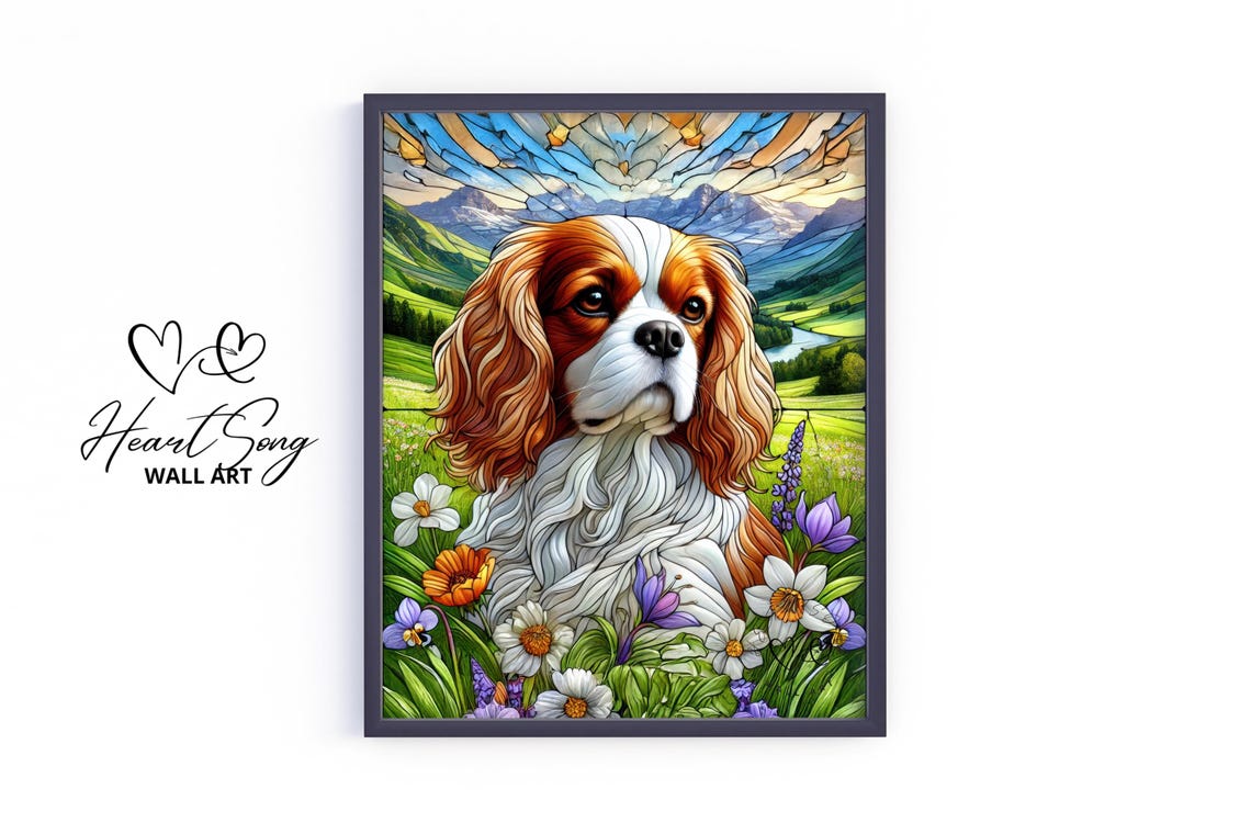 Cavalier King Charles Spaniel Stained Glass Style Portrait Poster
