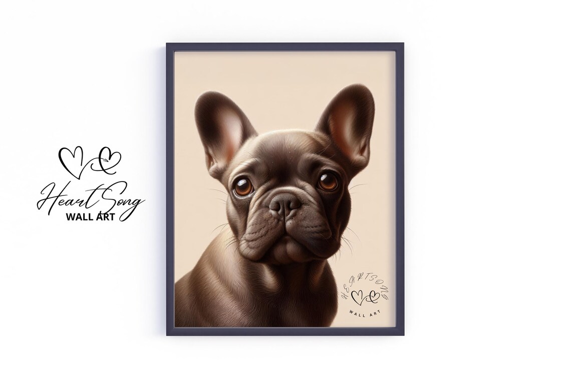 French Bulldog Puppy Portrait Warm Neutral Tones Dog Art Poster