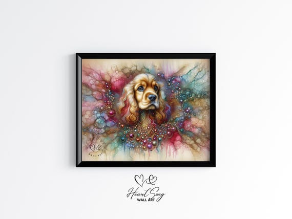 Cocker Spaniel Dog Painting Rustic Abstract Wall Art In Alcohol Ink Style For Modern Decor Lovers 851