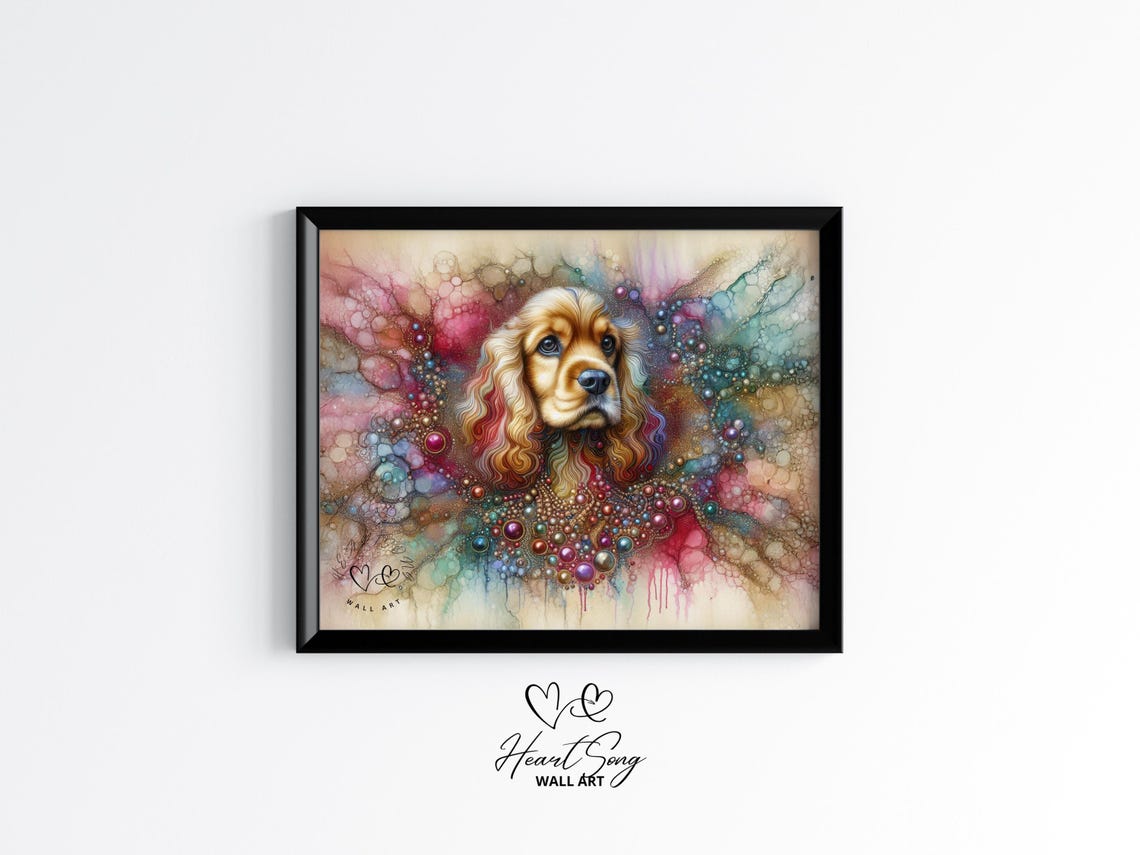 Cocker Spaniel Dog Painting Rustic Abstract Wall Art In Alcohol Ink Style For Modern Decor Lovers 851