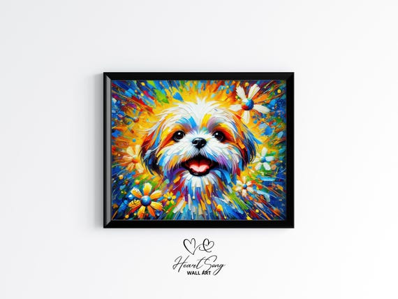 Shih Tzu Vibrant Dog Wall Art Playful Abstract Pet Portrait Colorful Painting Expressive Animal Decor Artwork 107