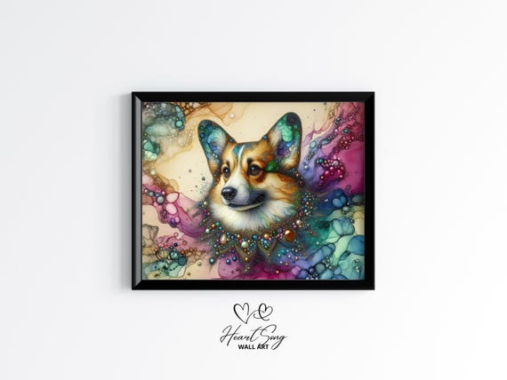 Corgi Dog Painting Rustic Abstract Wall Art In Modern Alcohol Ink Finish For Decor Lovers 855