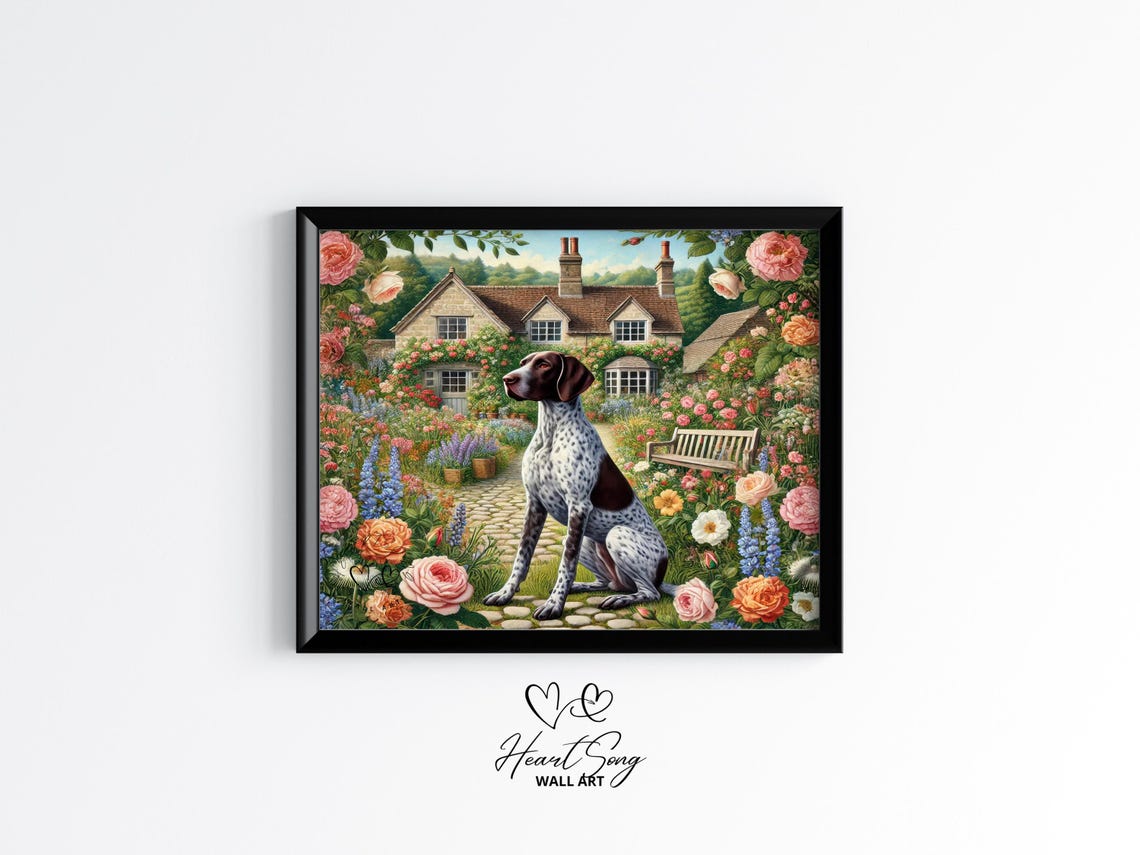 German Shorthaired Pointer in Cottage Garden Vintage Floral Dog Print