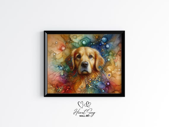 Golden Retriever Dog Painting Rustic Abstract Wall Art With Flowing Alcohol Ink Textures For Modern Decor Lovers 881