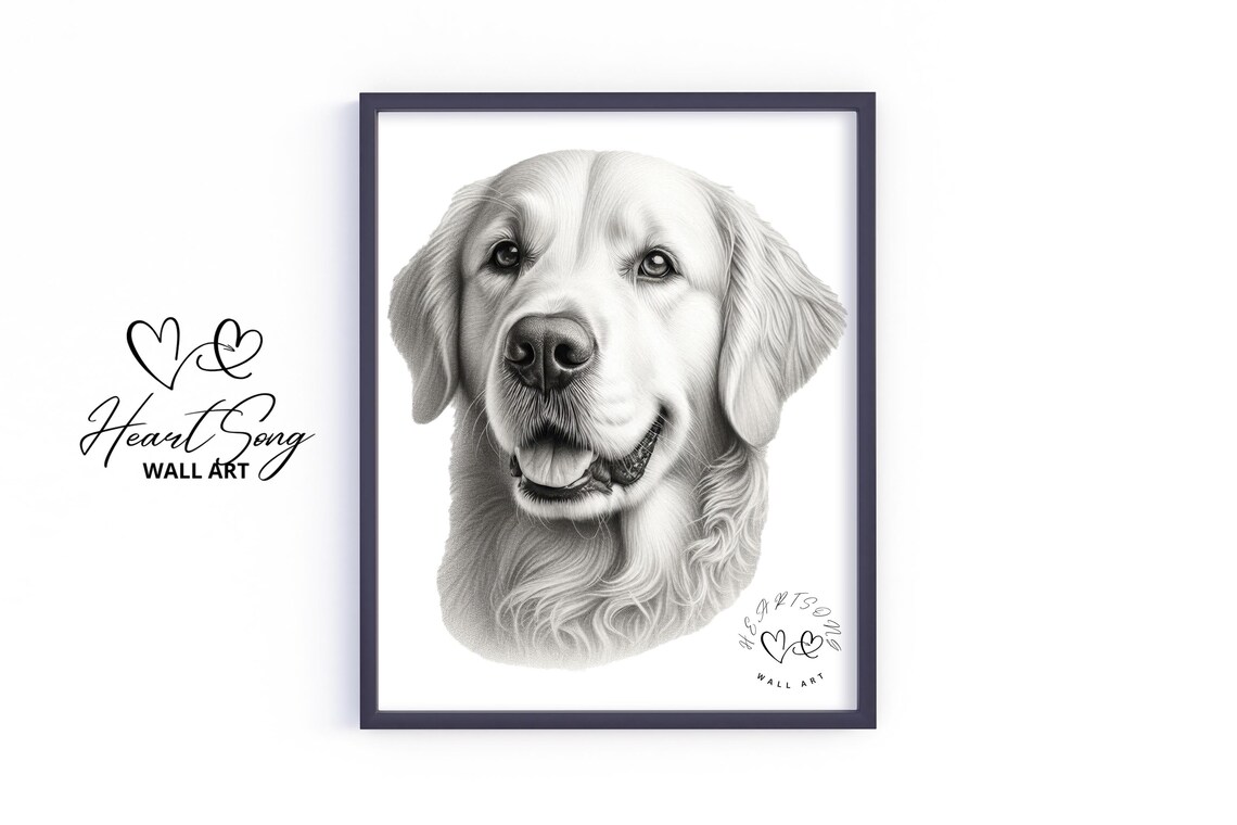 Golden Retriever Pencil Sketch Portrait Wall Art for Dog Lovers