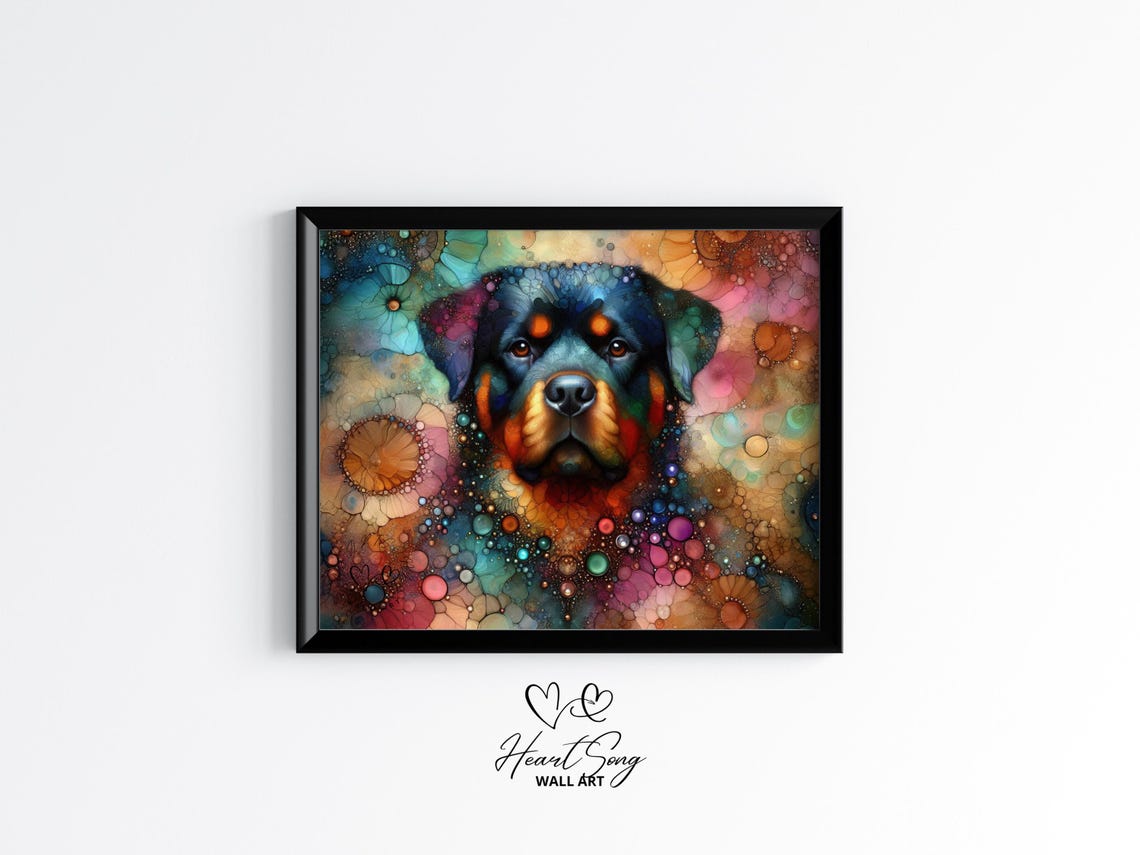 Rottweiler Dog Painting Rustic Abstract Wall Art With Flowing Alcohol Ink Textures For Modern Decor Lovers 904