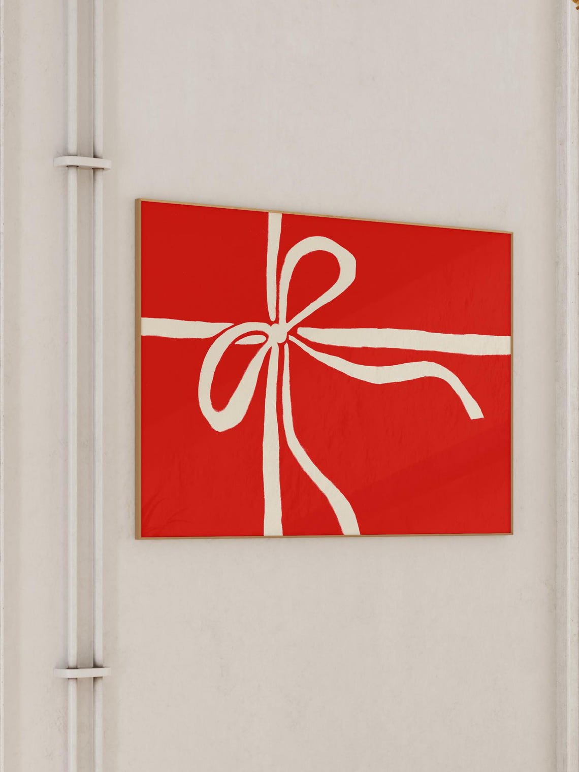 Red Gift Box With White Bow Minimalist Christmas Holiday Poster - Image 2