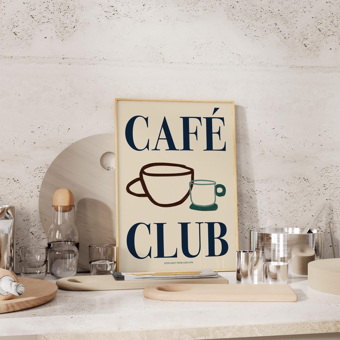 Cafe Club Retro Coffee Cup Sketch Kitchen Typography Decor Poster - Image 3