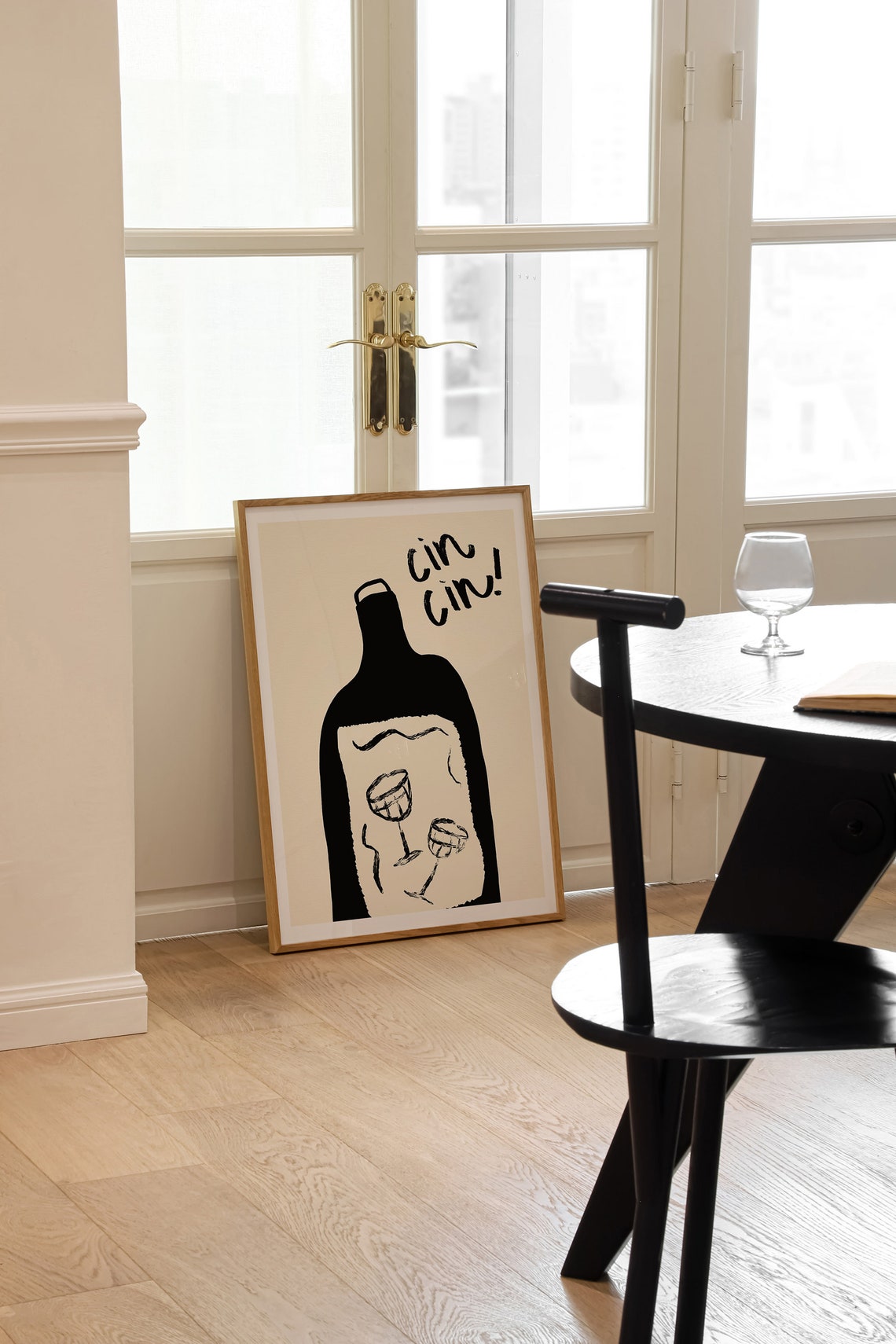 Retro Cin Cin Black Wine Bottle With Glasses Bar Decor Poster - Image 2