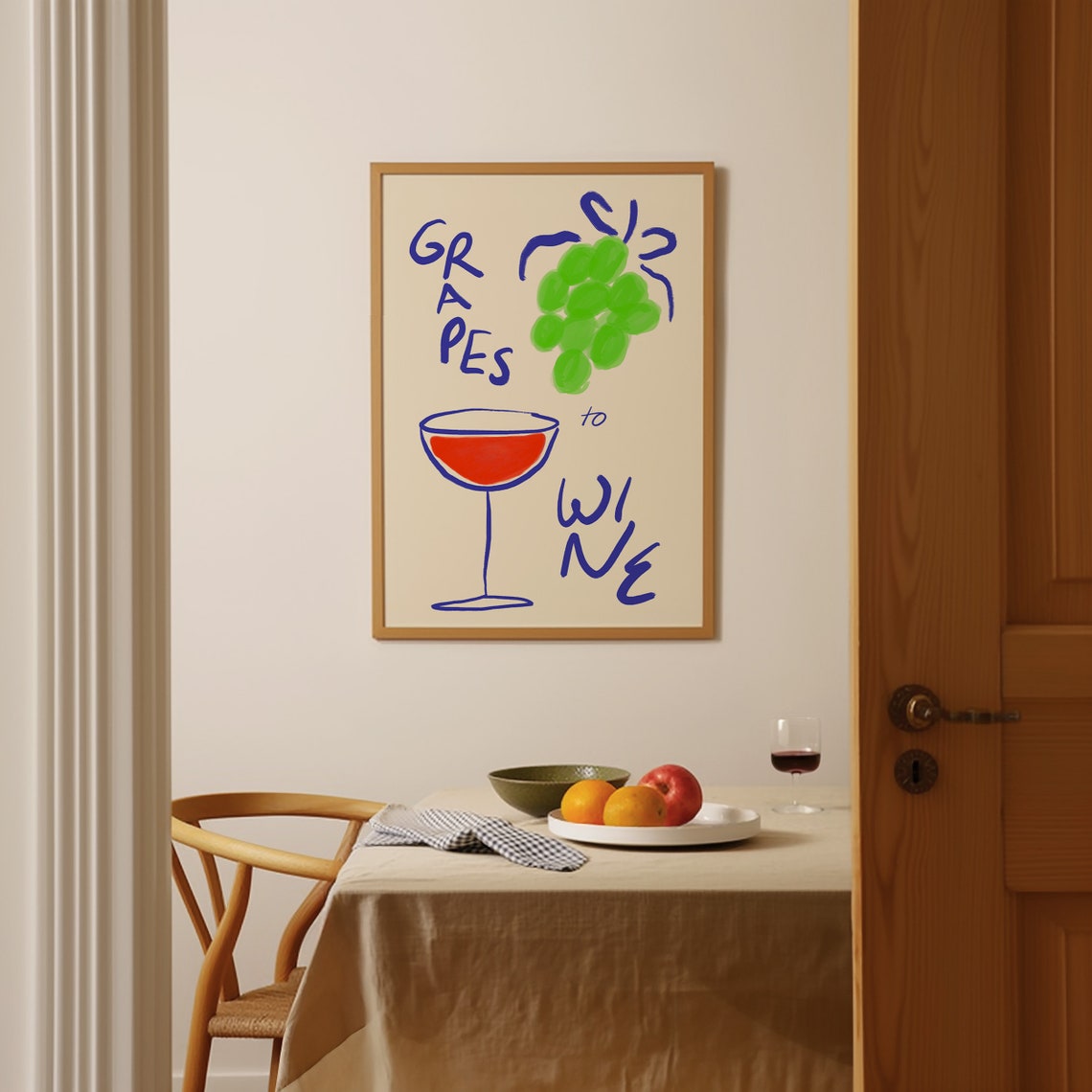 Grapes To Wine Green Grapes And Red Wine Glass Retro Art Poster - Image 3