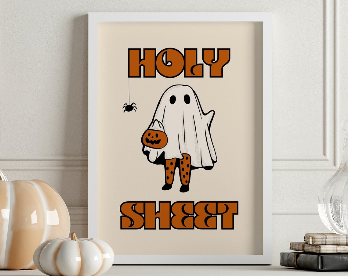 Holy Sheet Funny Ghost Retro Halloween Spooky Season Art Poster - Image 3