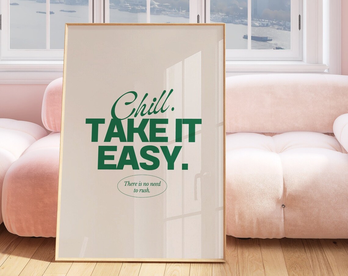 Take It Easy Quote Print, Retro Vintage Typography Poster