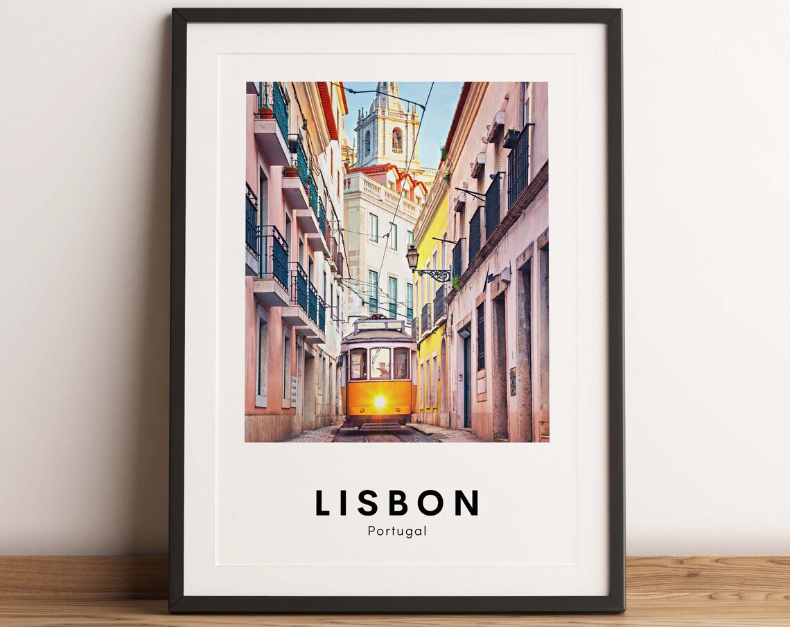 Lisbon Portugal Classic Yellow Tram Historic Street View Poster