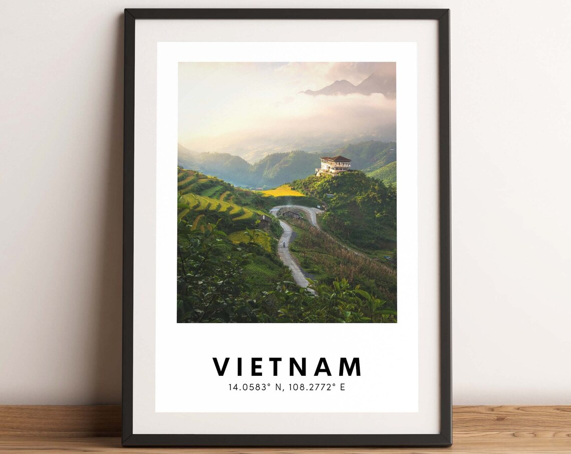 Vietnam Terraced Rice Fields Misty Mountains Travel Photo Poster