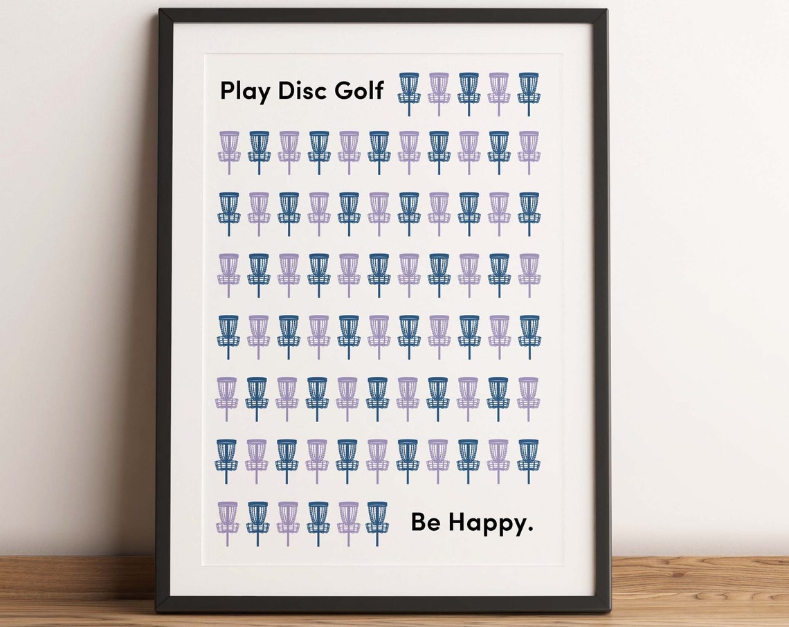 Play Disc Golf Be Happy Fun Minimalist Basket Grid Art Poster