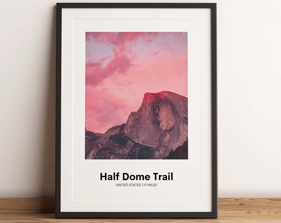 Half Dome Trail United States Pink Sunset Granite Hike Poster