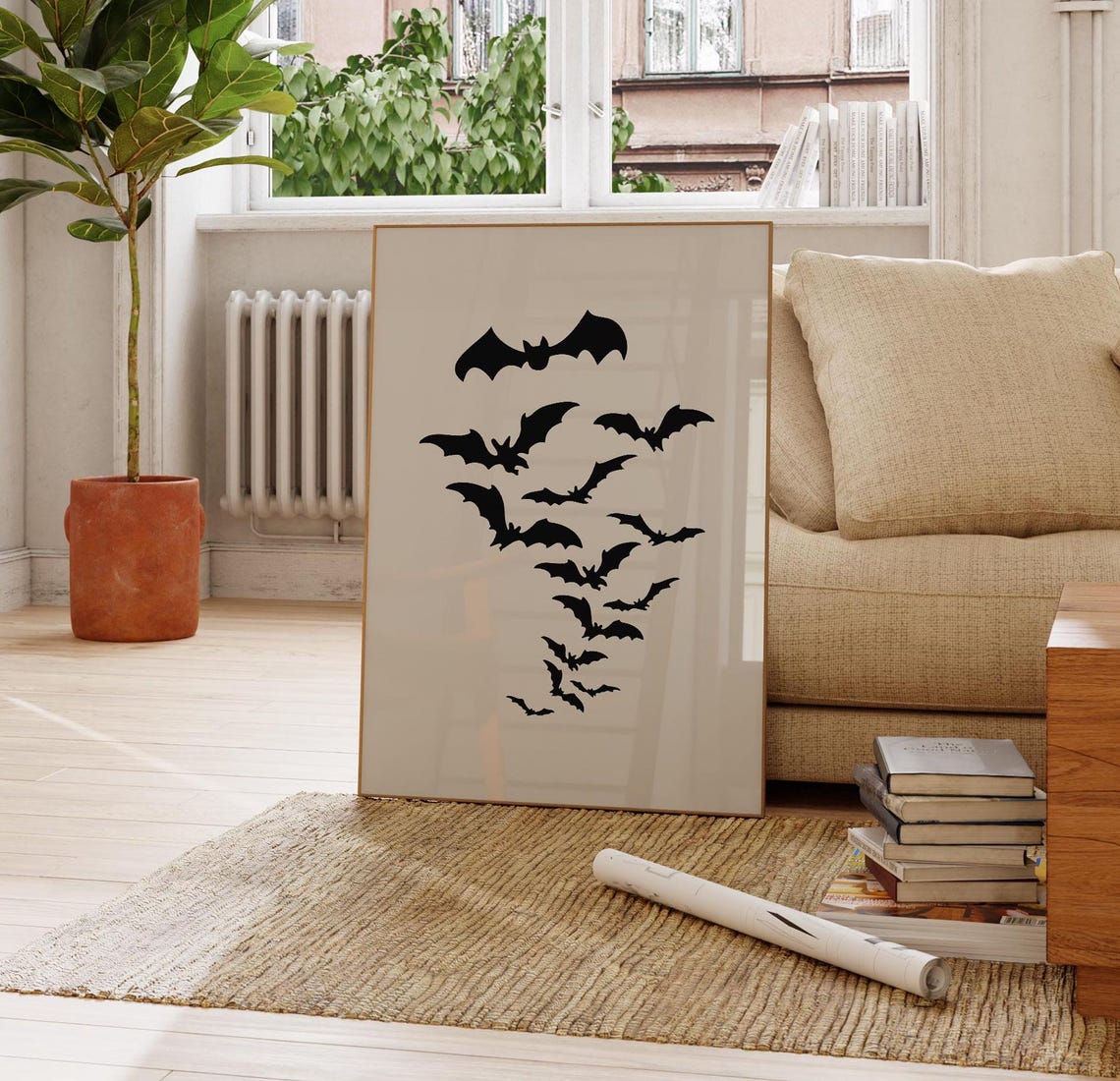 Flying Black Bats Silhouette Flock Minimalist Spooky Halloween Poster - Image 3