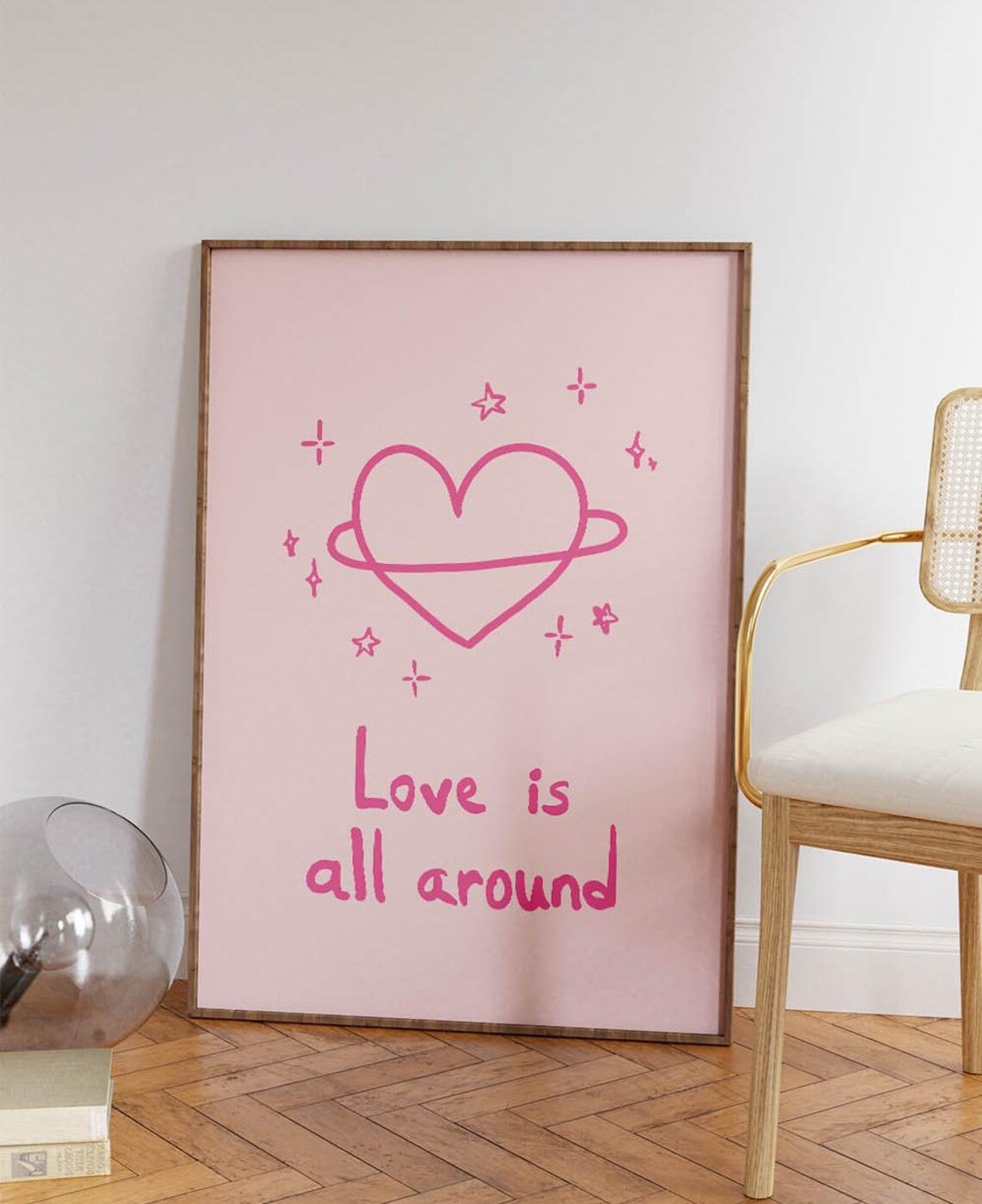 Love Is All Around Pink Planet Heart Aesthetic Quote Art Poster