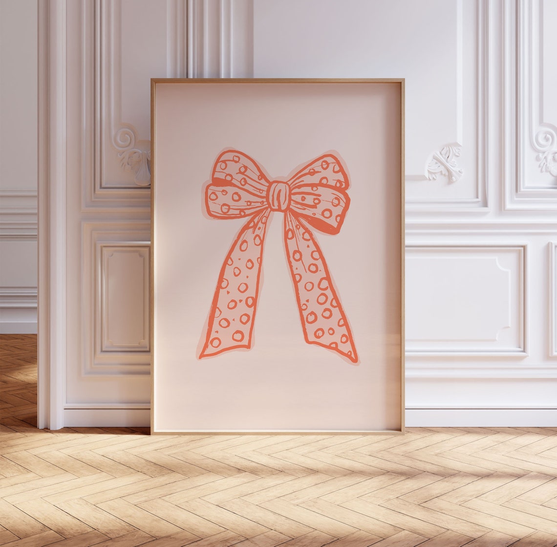 Coral Polka Dot Ribbon Bow Coquette Aesthetic Girly Wall Poster - Image 3