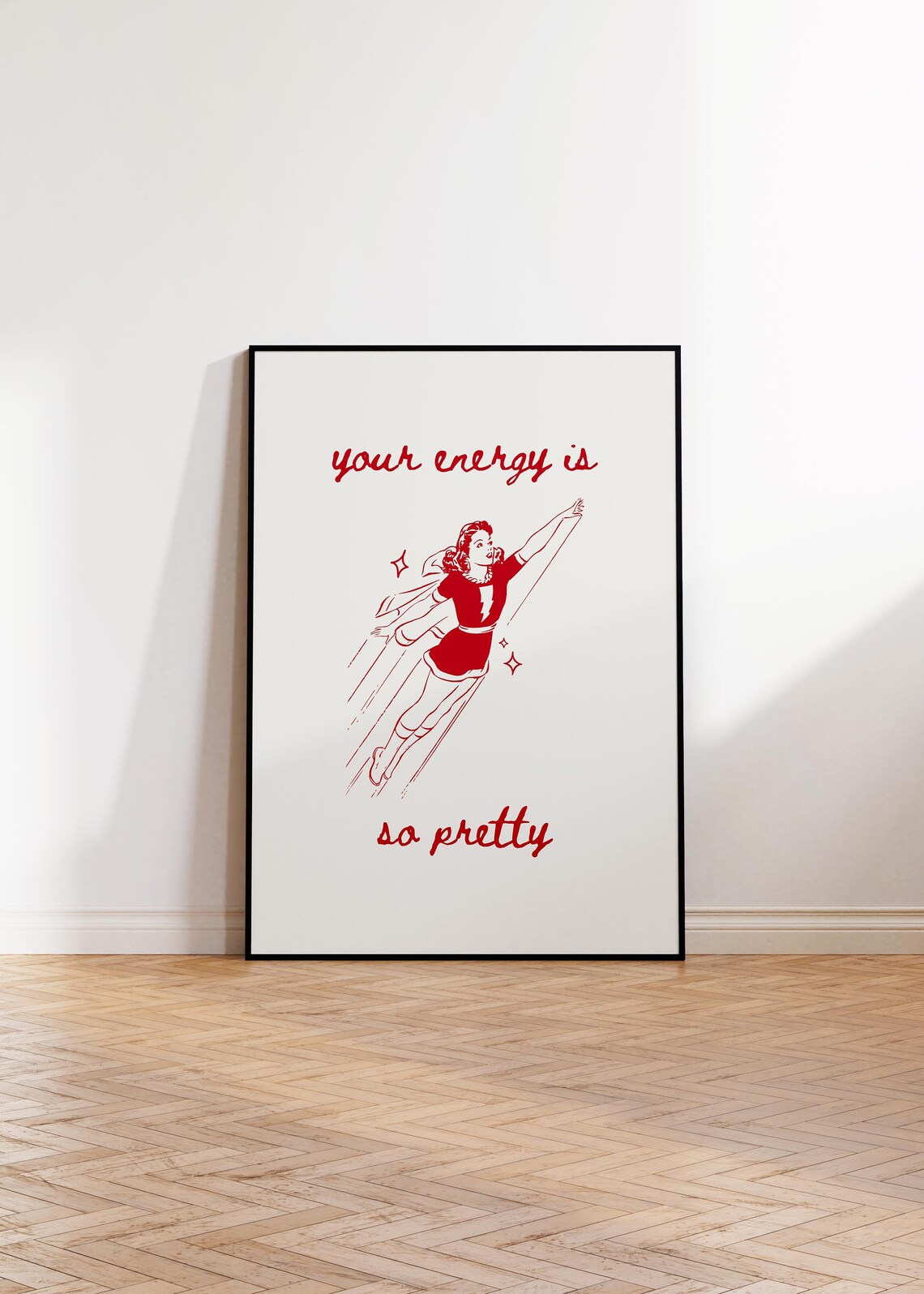 Your Energy Is So Pretty Red Retro Superhero Girl Quote Poster - Image 2