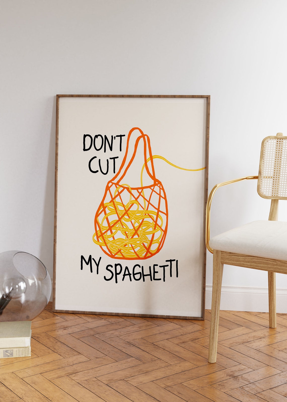 Don't Cut My Spaghetti Funny Orange Grocery Bag Pasta Quote Poster - Image 3
