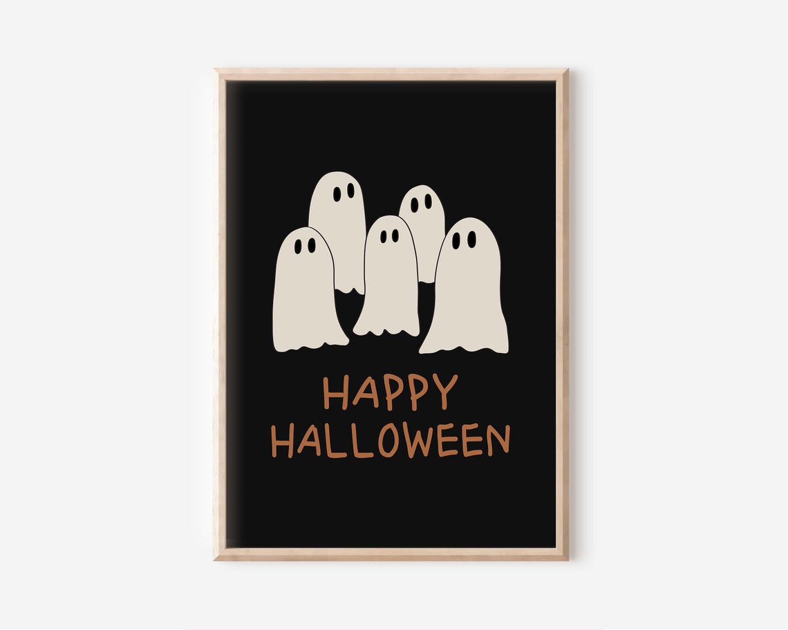 Five Happy Ghosts Group Cute Halloween Black Party Quote Poster - Image 2