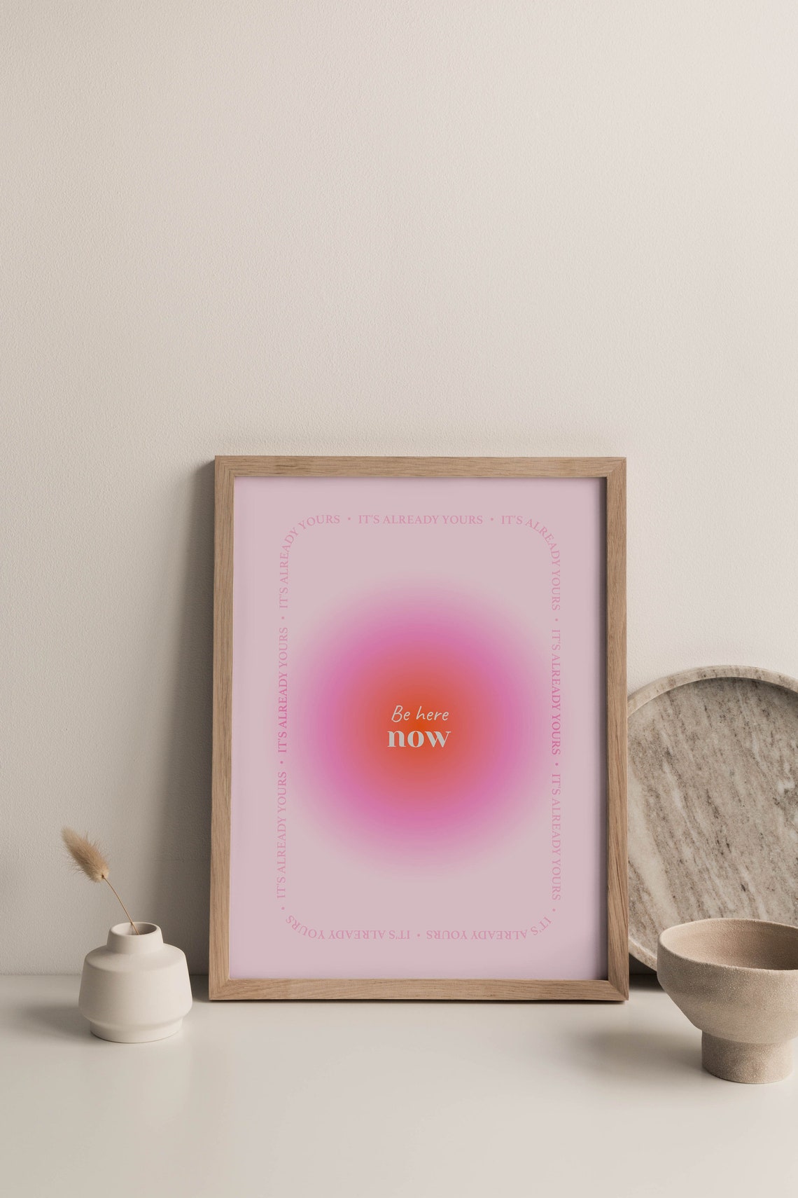 Be Here Now Pink Aura Gradient Manifestation Retro Energy Quote Poster - Image 2