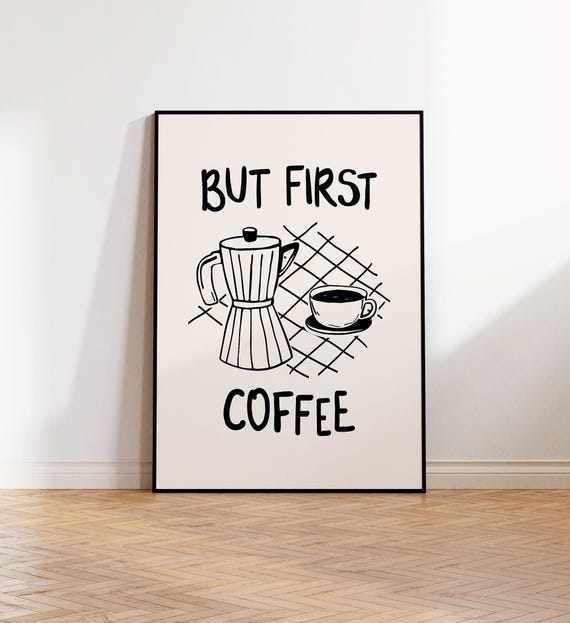 Coffee Lovers Poster Retro Espresso Moka Pot Prints Black Hand Drawn Preppy Apartment Kitchen Decor But First Coffee Trendy Cafe Wall Art