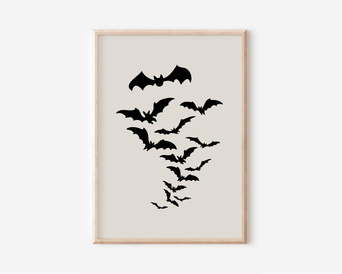 Flying Black Bats Silhouette Flock Minimalist Spooky Halloween Poster - Image 2