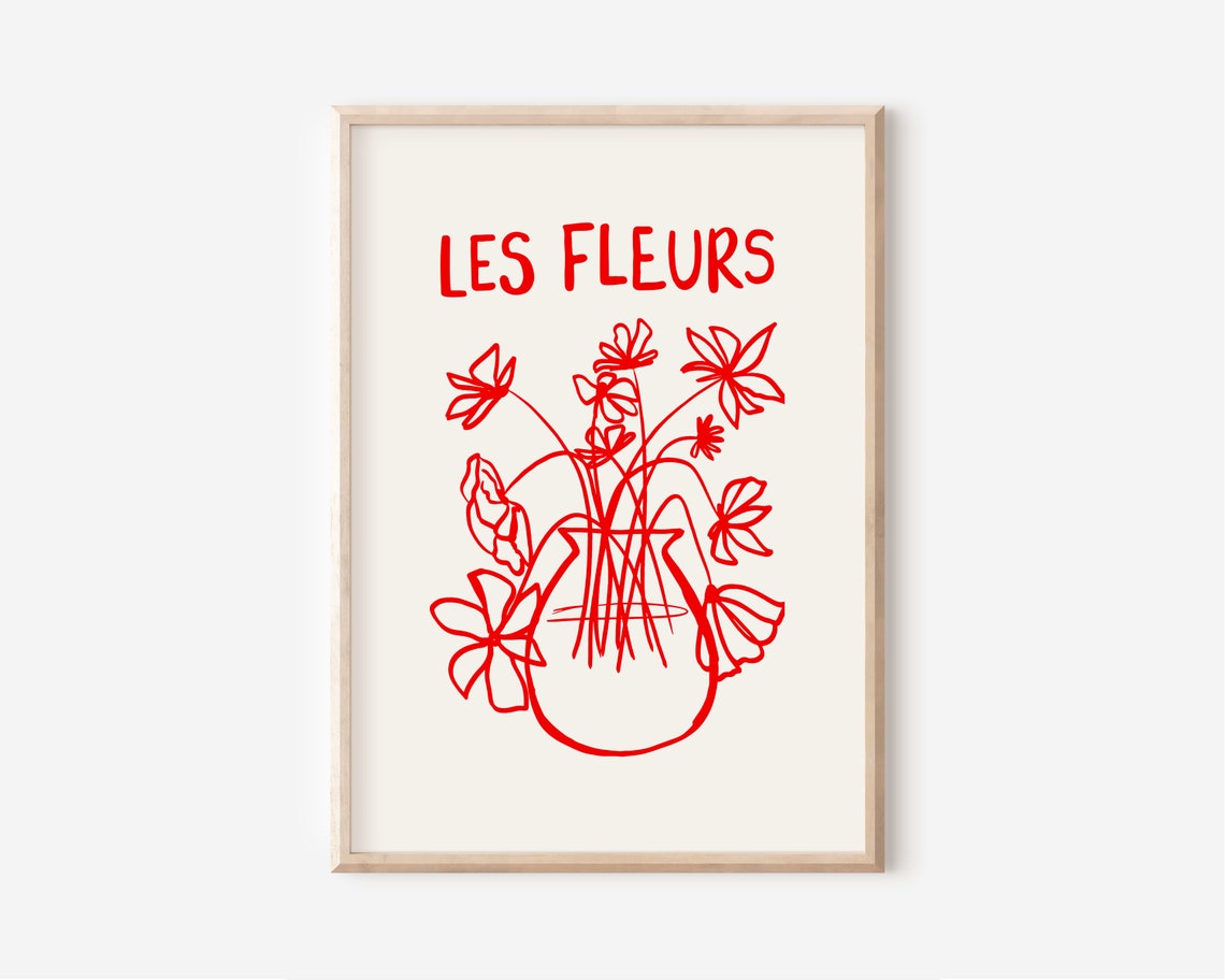 Crimson Les Fleurs Flower Vase Botanical Line Art Sketch Poster - Image 2
