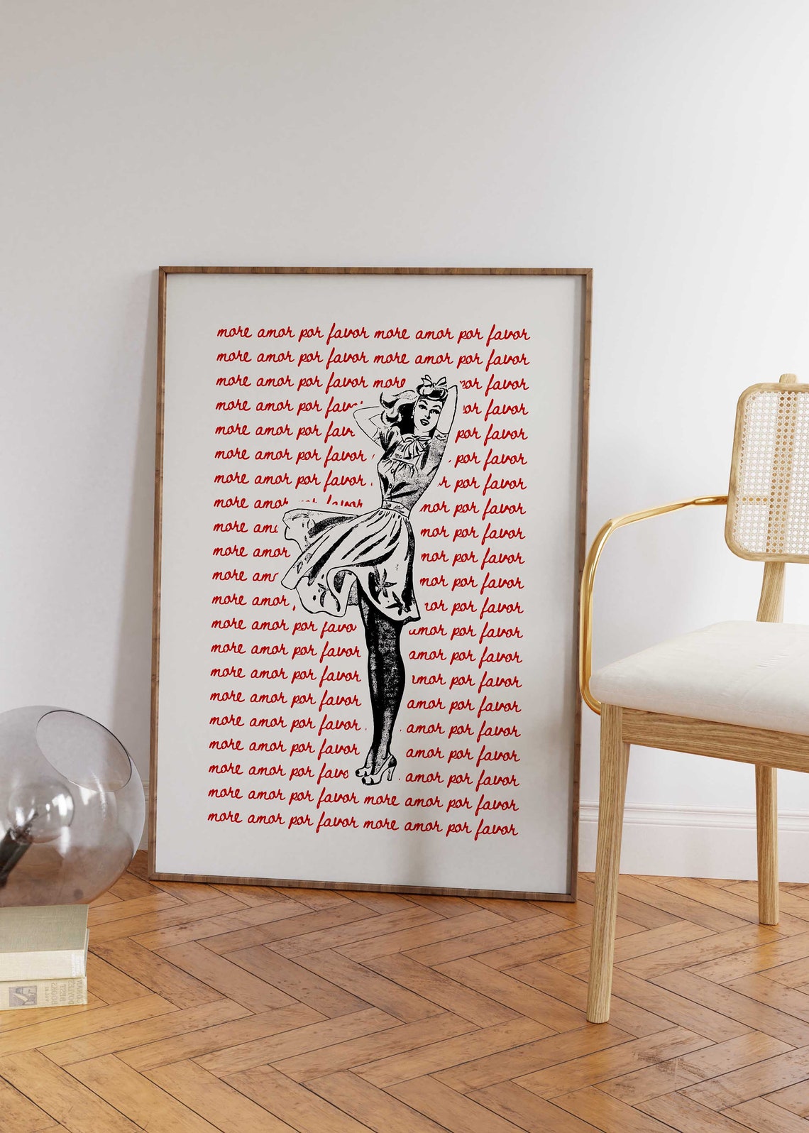 More Amor Por Favor Red Script Pin Up Girl Eclectic Retro Girly Poster