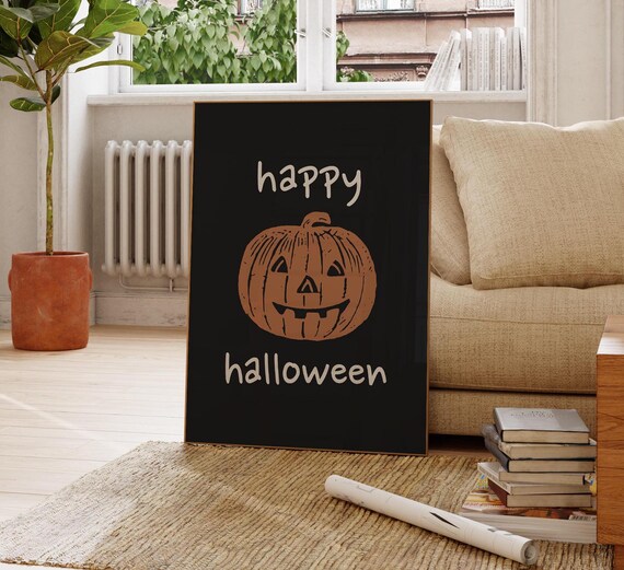 Happy Halloween Orange Pumpkin Face Black Party Quote Poster